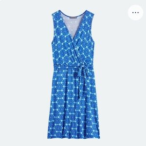 Brixon Ivy Blue Sleeveless Geometric Print Wrap Dress XL work casual classic